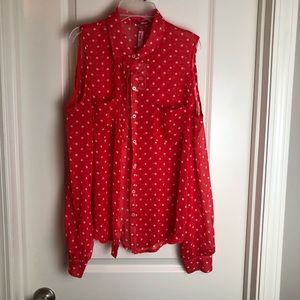 BONGO Red & White Polkadot Peekaboo Sleeve Blouse